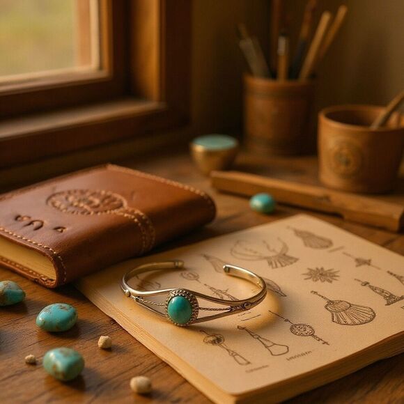 Handmade Native American Turquoise & Sterling Silver Cuff Bracelet Esther White - Picture 4 of 8